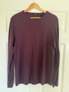 Theory Men’s Long-Sleeve Crewneck Shirt — Plum